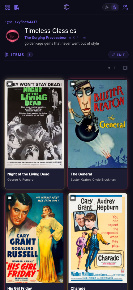 A public-domain film list laid out as a grid, with its own archetype